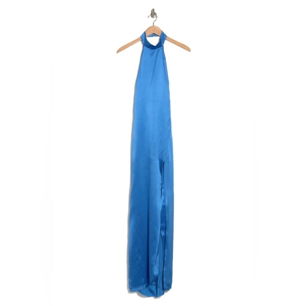NICHOLAS Blue Ramina Halter Neck Slit Dress sz 16